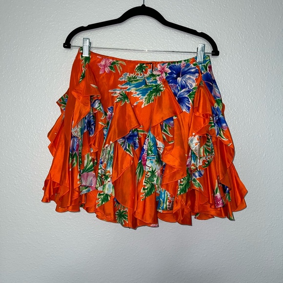 Ralph Lauren Orange Floral Silk Skirt